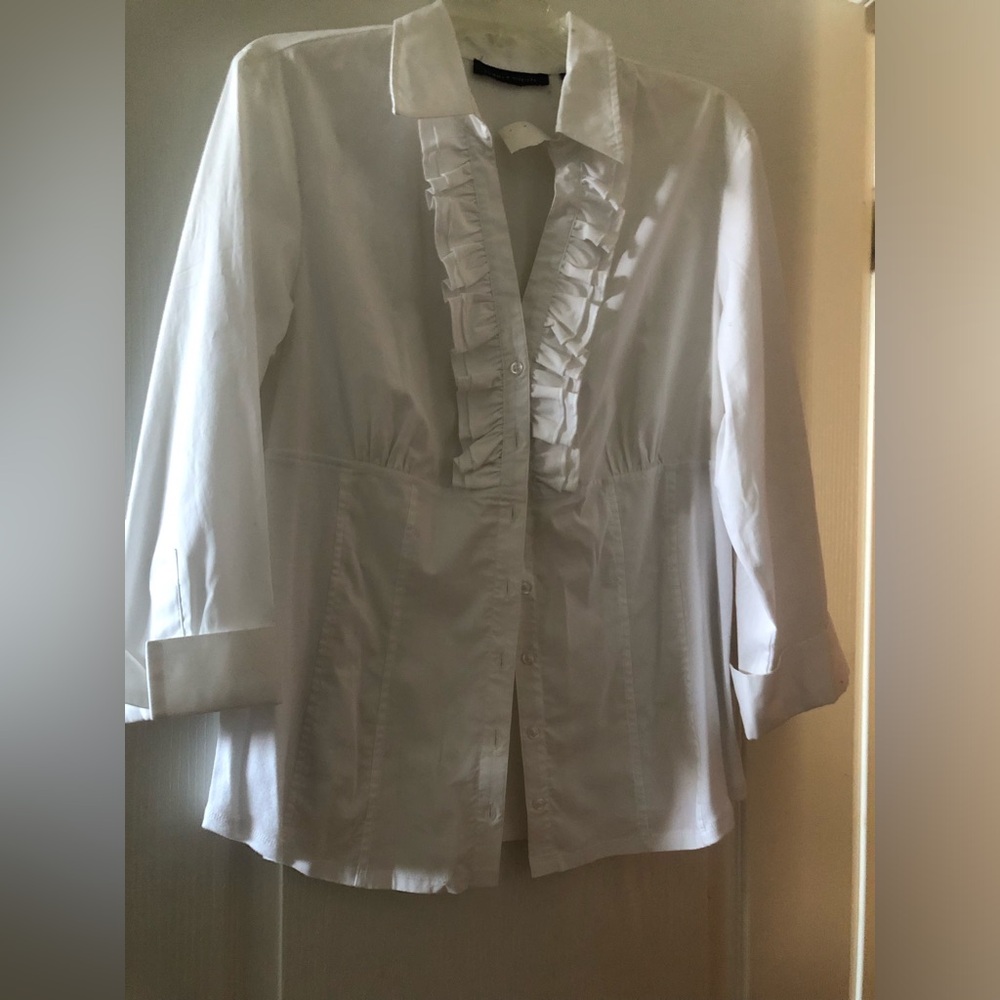 Tommy Hilfiger White Ruffle Front Button-Up shirt